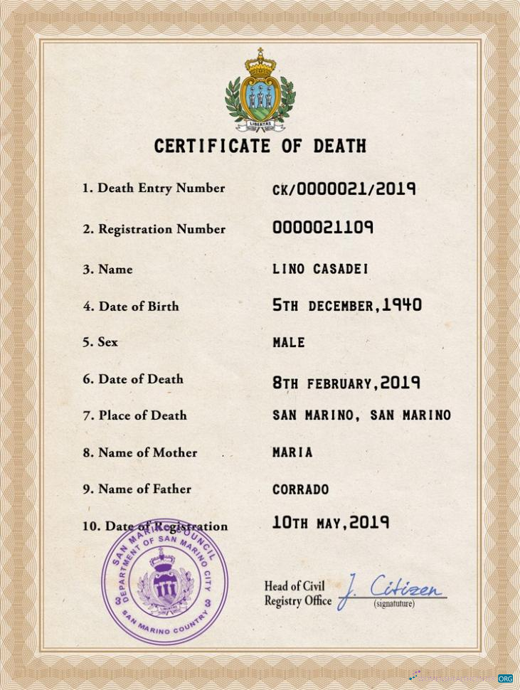 Download Samoa vital record death certificate PSD template Photoshop template